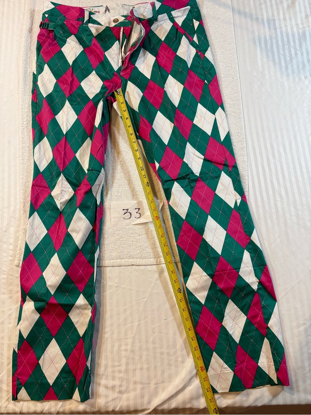 Royal & Awesome Men’s Pink Green Argyle Golf Pants 40 x 34 NWOT